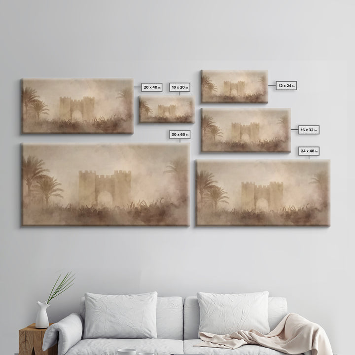 Palm Gate Dawn – Framed Canvas Print – Christian Wall Art – Christian Art Canvas – Moody Christian Art – Christian Christmas Art
