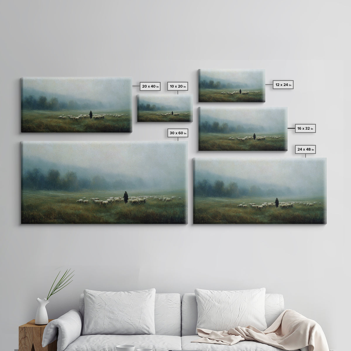 Misty Shepherd Path | Framed Canvas Print | Christian Wall Art | Jesus Painting | Christian Art Canvas | Moody Christian Art | Christmas Ar