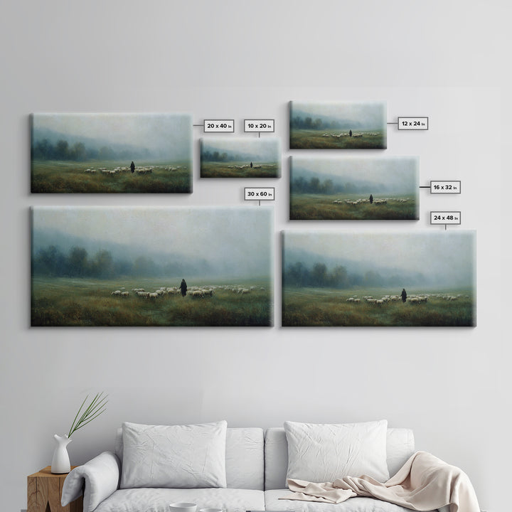 Misty Shepherd Path | Framed Canvas Print | Christian Wall Art | Jesus Painting | Christian Art Canvas | Moody Christian Art | Christmas Ar