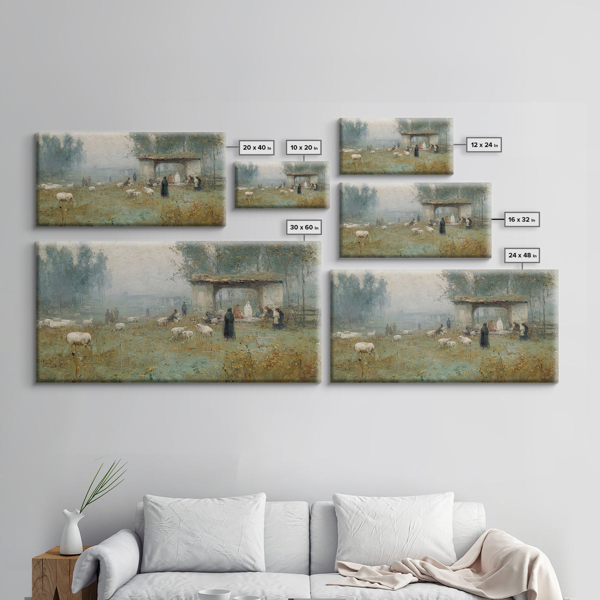 Pastoral Nativity, Framed Canvas Print, Christian Art Canvas, Christmas Art, Jesus Painting, Christian Wall Art, Christian Christmas Art