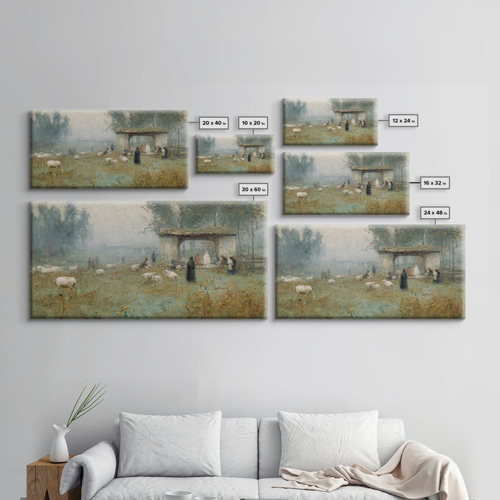 Pastoral Nativity, Framed Canvas Print, Christian Art Canvas, Christmas Art, Jesus Painting, Christian Wall Art, Christian Christmas Art