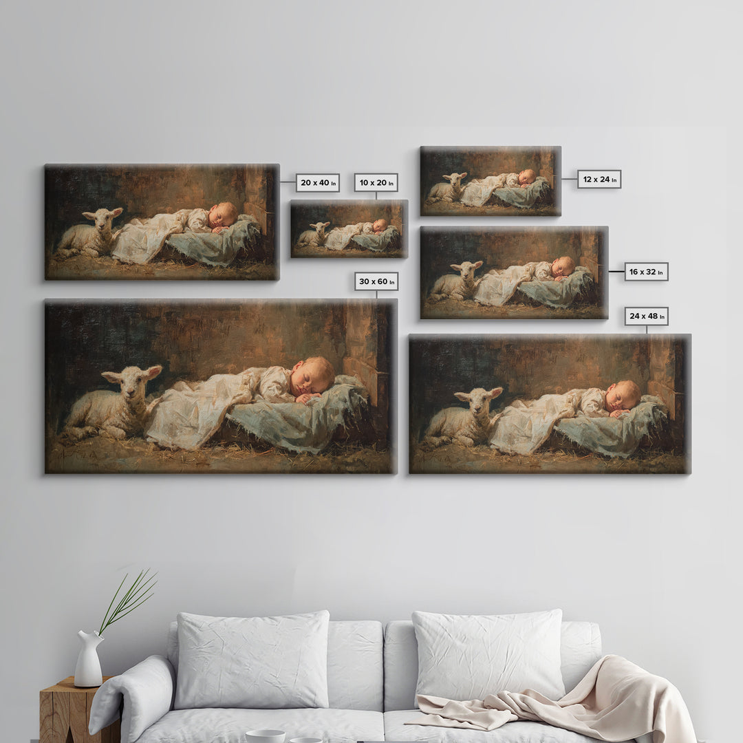Sacred Slumber | Framed Canvas Print | Christian Wall Art | Jesus Painting | Christian Christmas Art | Christian Art Canvas | Christmas Art