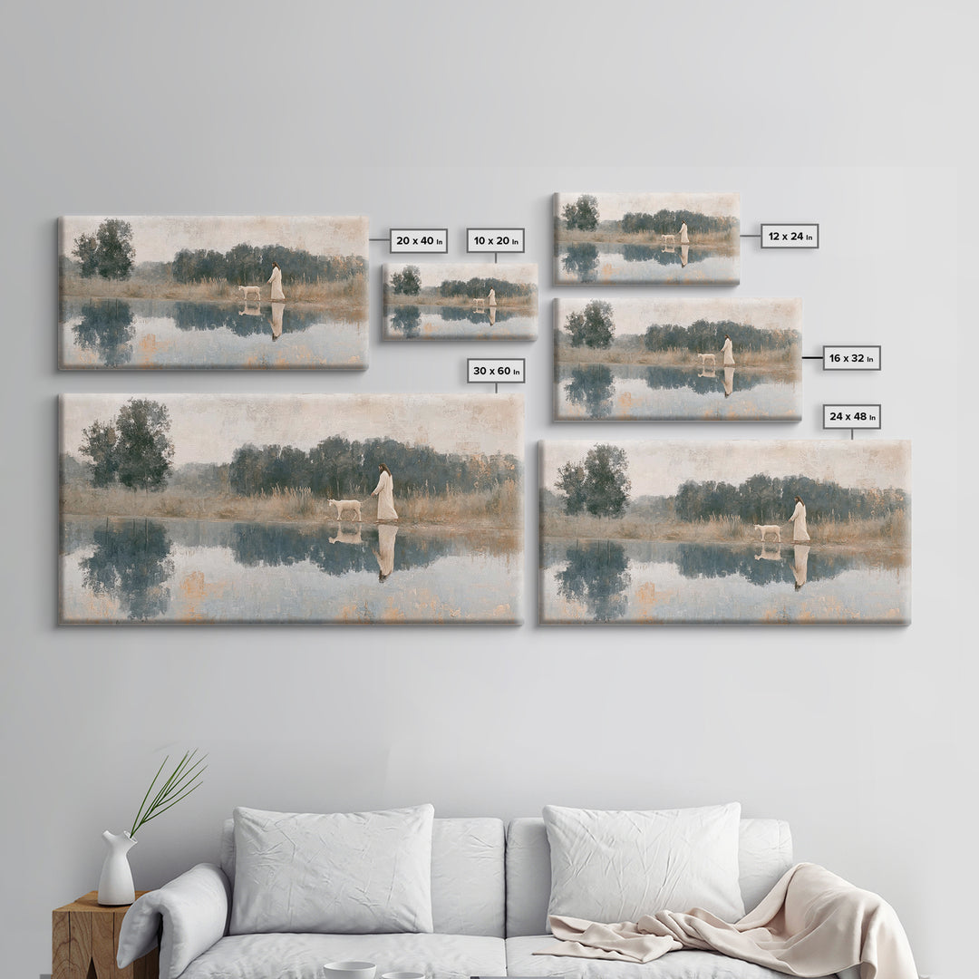 Pastoral Grace Shore – Framed Canvas Print – Christian Art Canvas – Jesus Painting – Christian Wall Art – Christian Decor