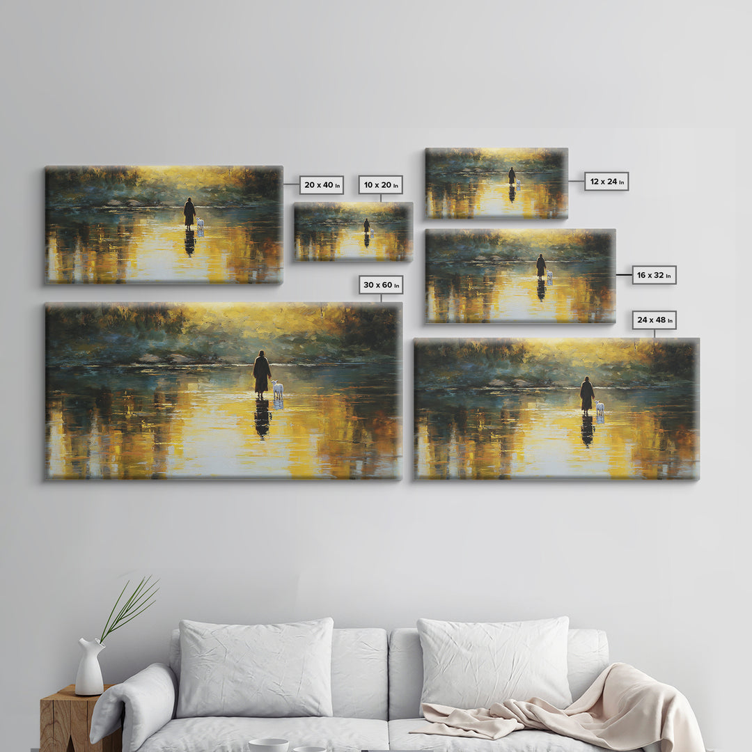 Golden Shepherd Path – Framed Canvas Print – Christian Wall Art – Jesus Painting – Christian Art Canvas – Christian Christmas Art