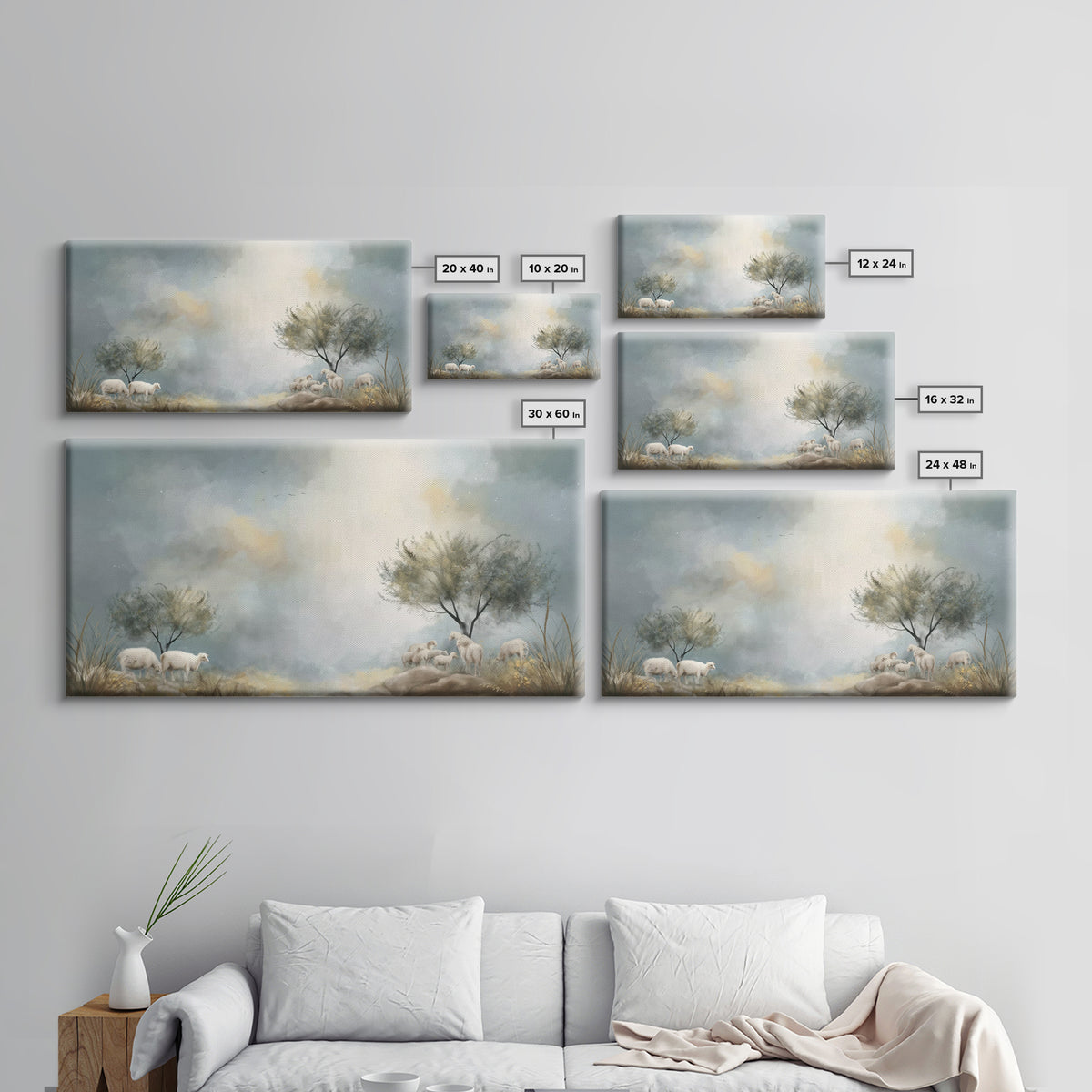 Sacred Pasture Stillness – Framed Canvas Print – Christian Art Print – Jesus Painting – Christian Wall Art – Christmas Canvas Wall Art – Ch