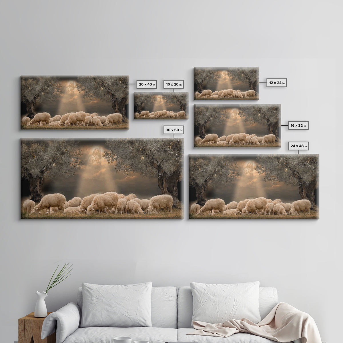 Heavenly Pasture Vision, Framed Canvas Print, Christian Christmas Art, Christian Wall Art, Jesus Painting, Christian Art Canvas, Christmas