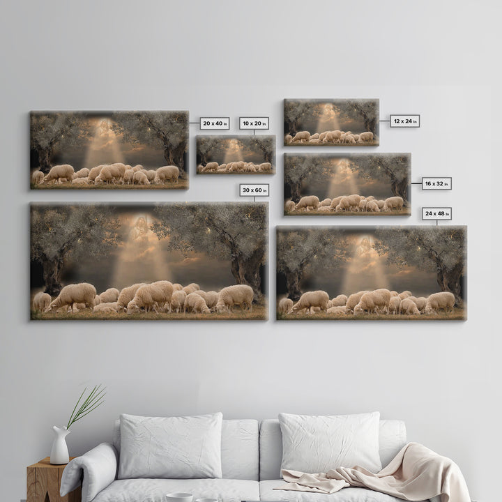 Heavenly Pasture Vision, Framed Canvas Print, Christian Christmas Art, Christian Wall Art, Jesus Painting, Christian Art Canvas, Christmas