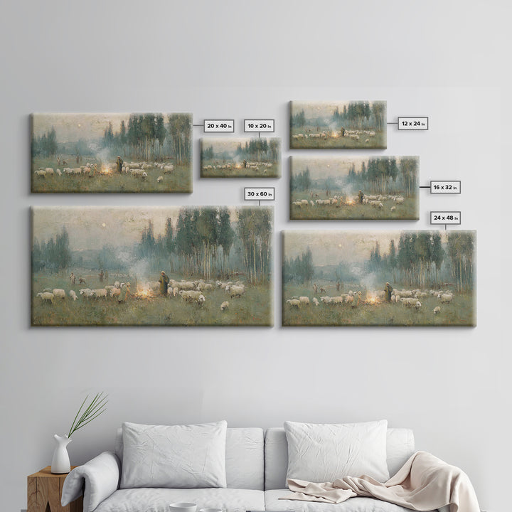 Dawn Of The Shepherds – Framed Canvas Print – Christian Christmas Art – Christian Wall Art – Jesus Painting – Christian Art Canvas – Christ