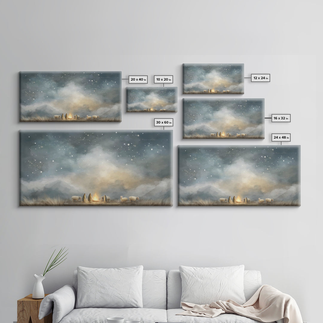 Shepherds Under Heaven, Framed Canvas Print, Christian Art Canvas, Christian Wall Art, Jesus Painting, Christmas Art, Christian Christmas A