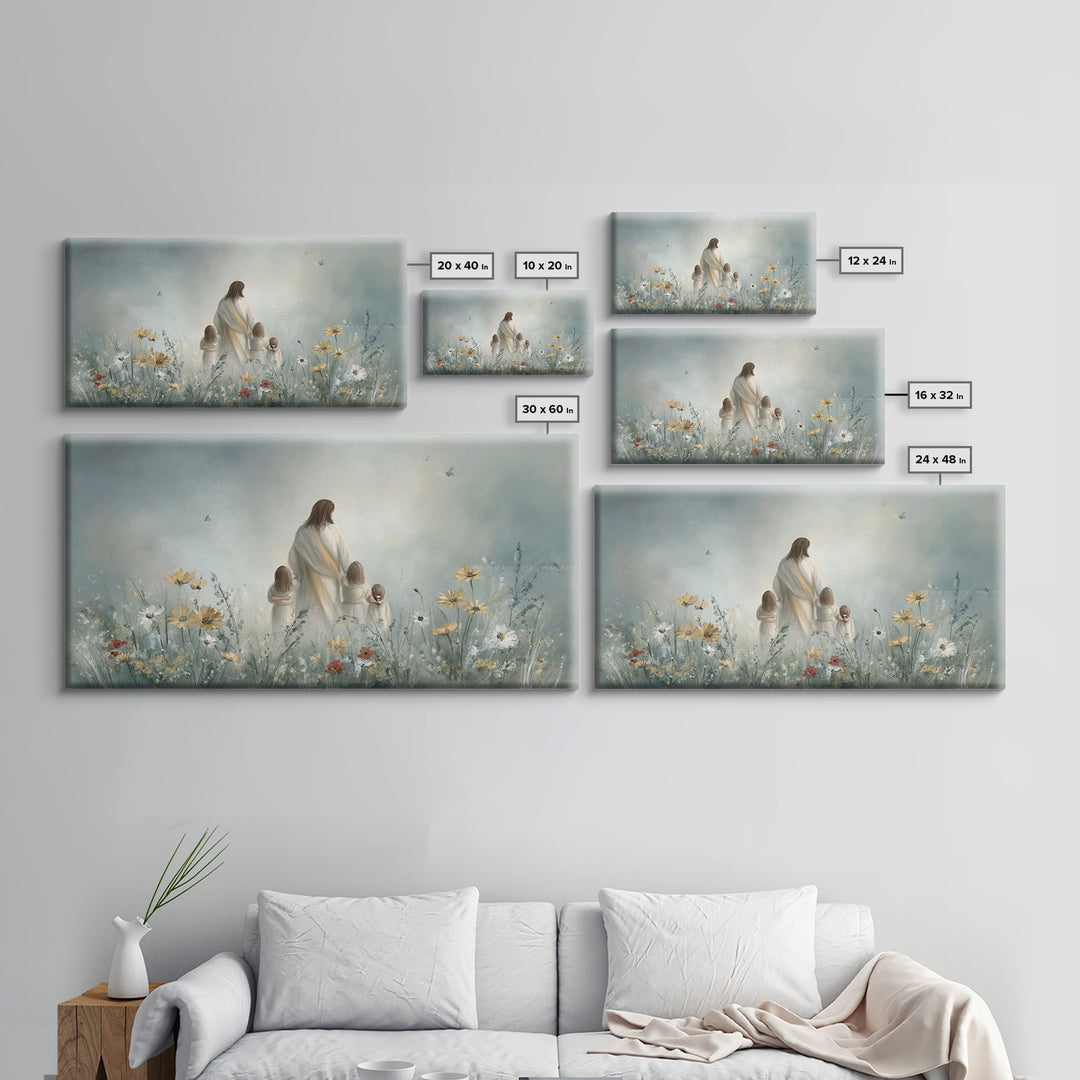 Heavenly Meadow, Framed Canvas Print, Christian Wall Art, Jesus Painting, Christian Art Canvas, Large Christian Painting, Christian Christm