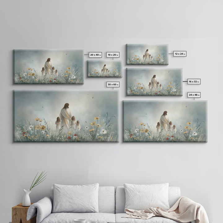 Heavenly Meadow, Framed Canvas Print, Christian Wall Art, Jesus Painting, Christian Art Canvas, Large Christian Painting, Christian Christm