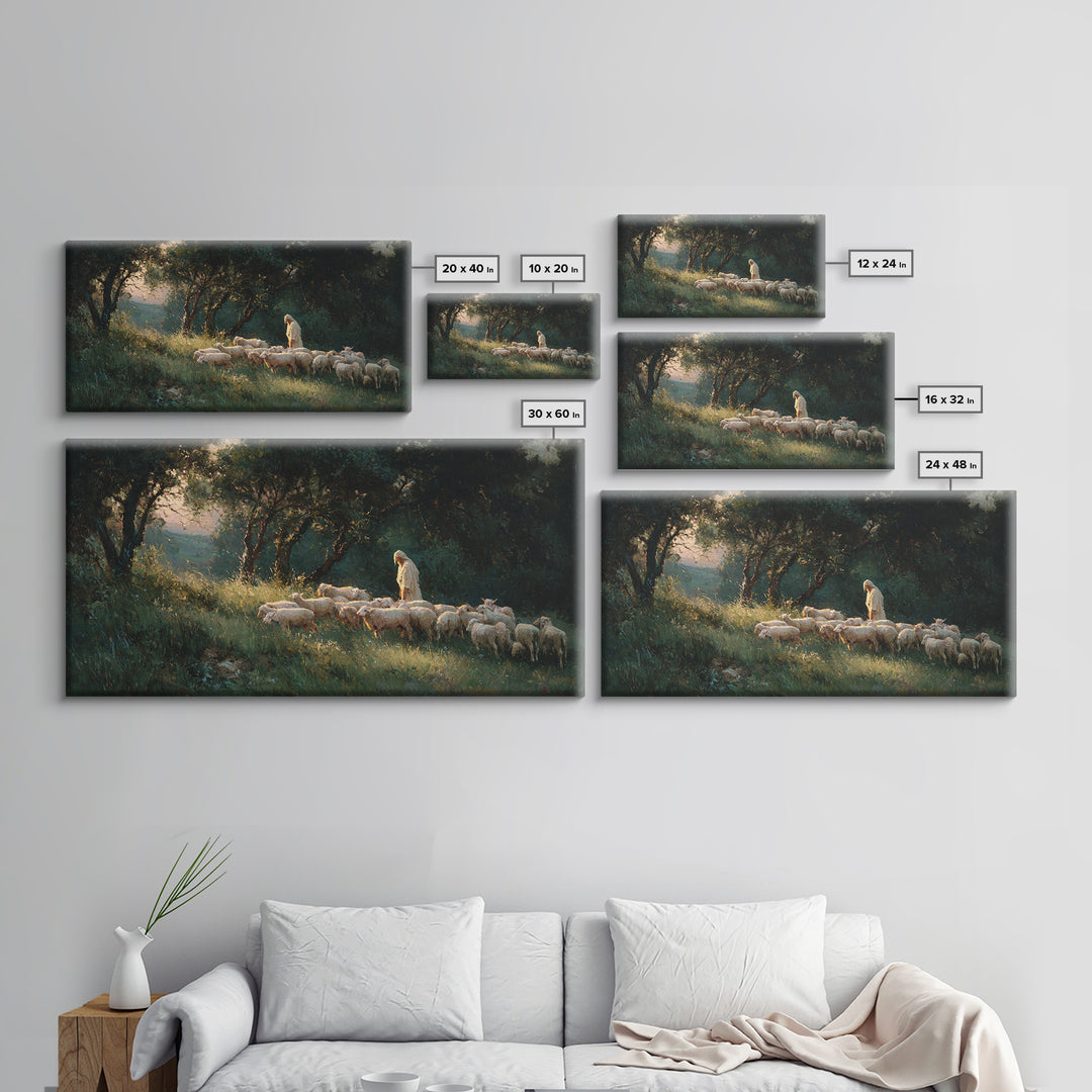Shepherds Of Light - Framed Canvas Print - Christian Wall Art - Jesus Painting - Pastoral Scenery - Christian Christmas Art
