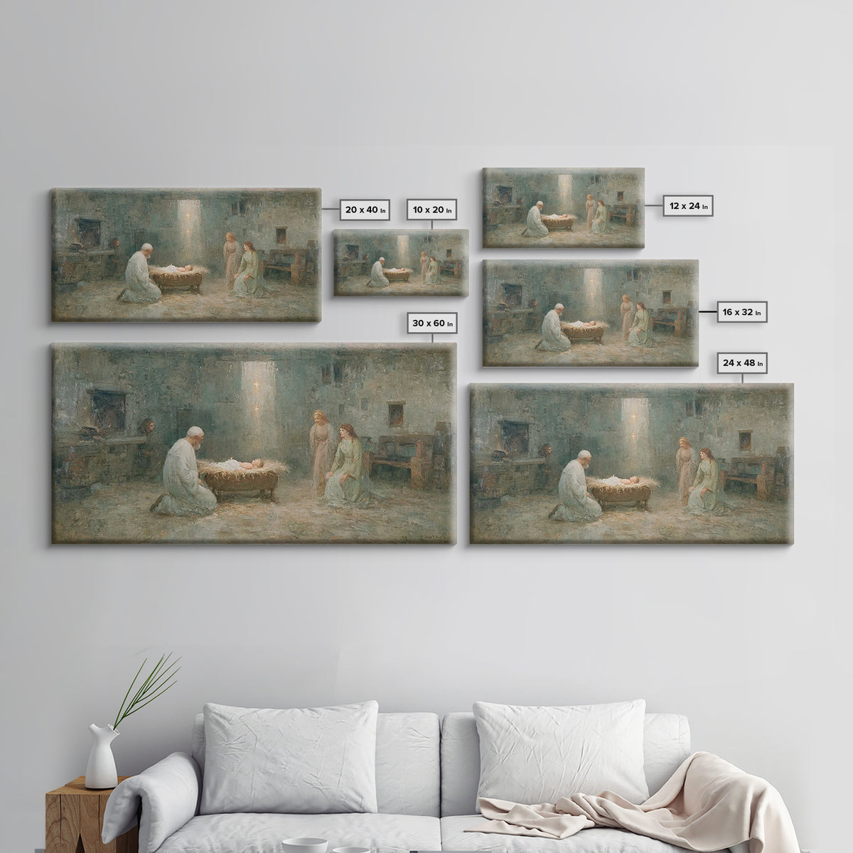 Nativity Reverence, Framed Canvas Print, Christian Paintings, Vintage Christian Art, Christian Wall Art, Christmas Art Framed
