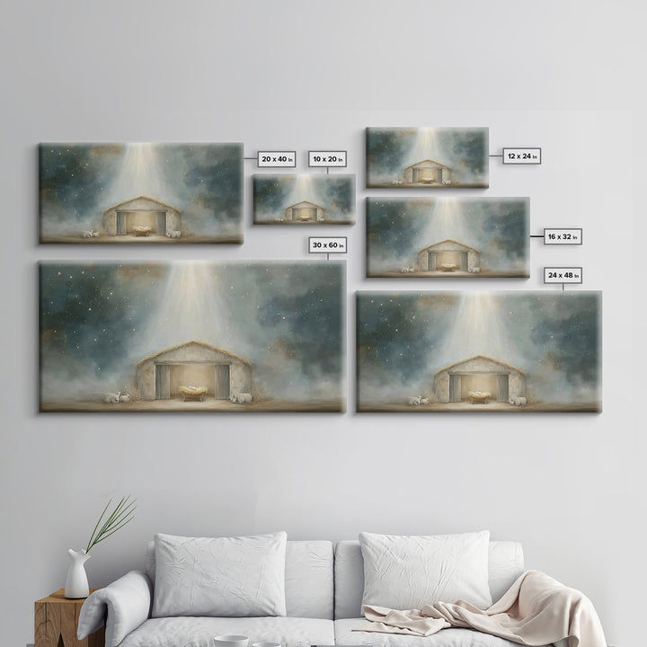 Starry Manger Peace – Framed Canvas Print – Christian Art Canvas – Christmas Art Prints – Christian Christmas Decor – Modern Christian Art