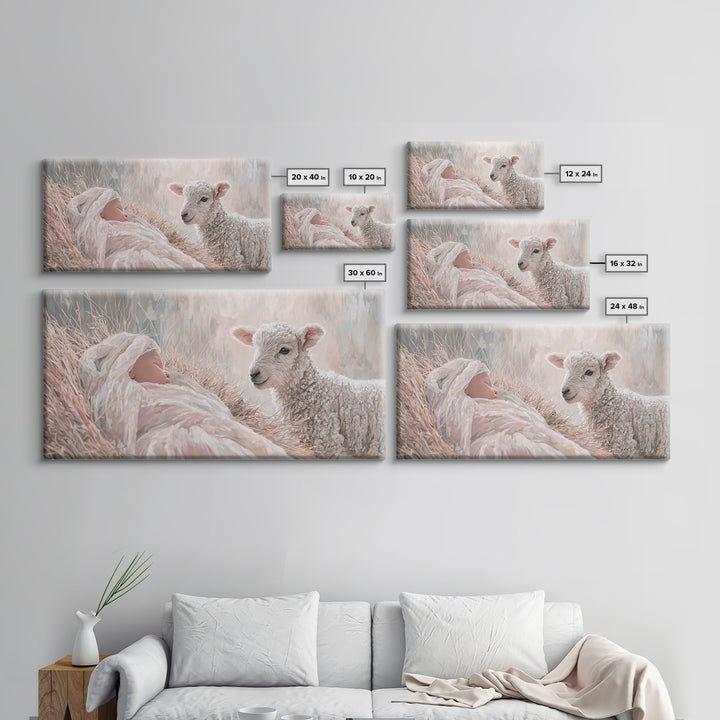 Lamb and Child – Framed Canvas Print – Jesus Painting – Christian Wall Art – Christian Art Canvas – Christian Christmas Art – Christian Dec