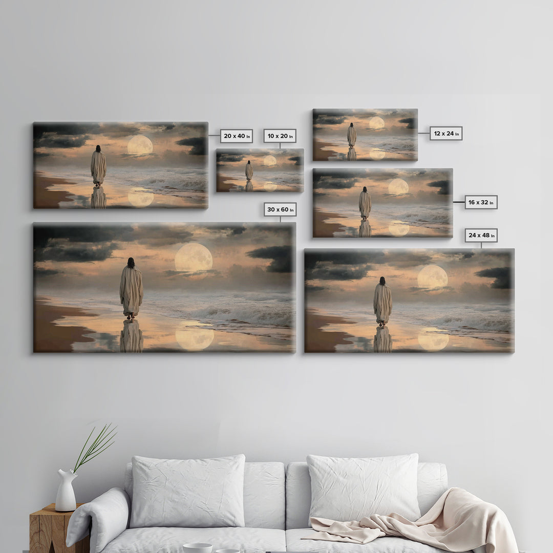 Moonlit Savior – Framed Canvas Print, Christian Art Canvas, Jesus Painting, Christian Wall Art, Moody Christian Art, Christian Gift