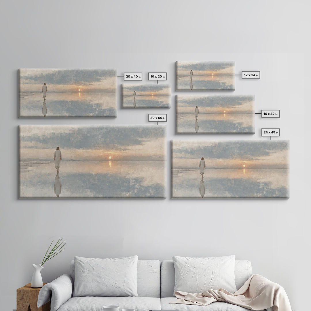 Silent Footsteps – Framed Canvas Print | Christian Art Print | Christian Wall Art | Minimalist Christian Art | Jesus Painting | Christian D