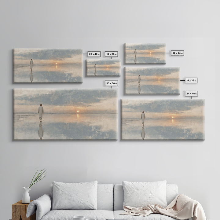 Silent Footsteps – Framed Canvas Print | Christian Art Print | Christian Wall Art | Minimalist Christian Art | Jesus Painting | Christian D