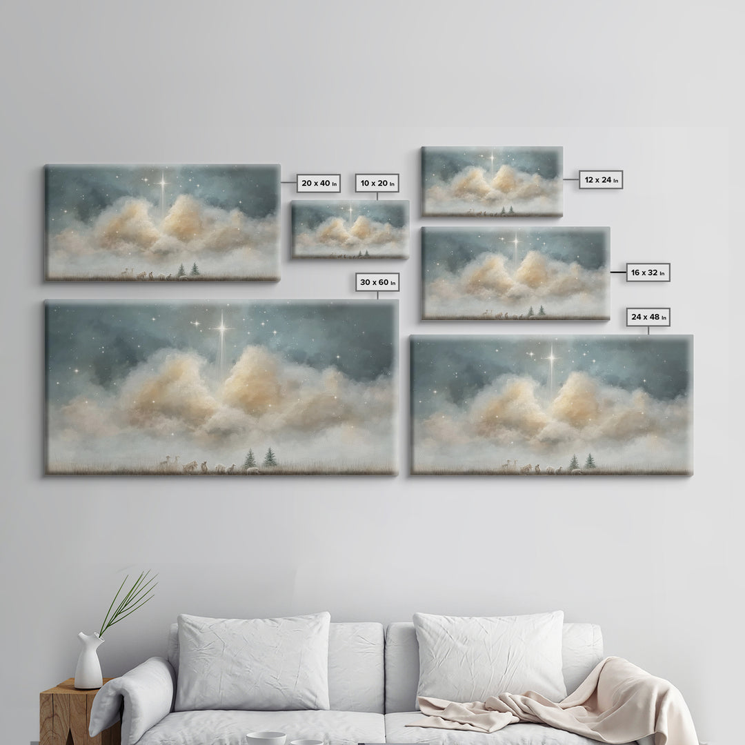 Shepherds Beneath Glory – Framed Canvas Print – Christian Christmas Art – Christian Art Work – Christmas Canvas Wall Art – Christian Decor