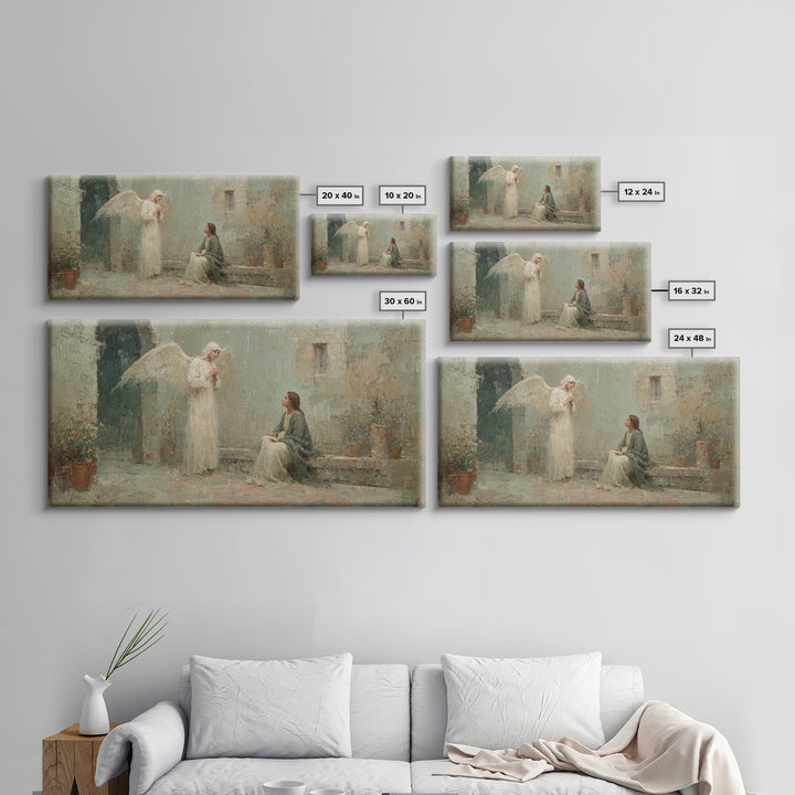 Courtyard Angel – Framed Canvas Print – Christian Art Canvas – Vintage Christian Art – Christian Wall Art – Christian Christmas Art