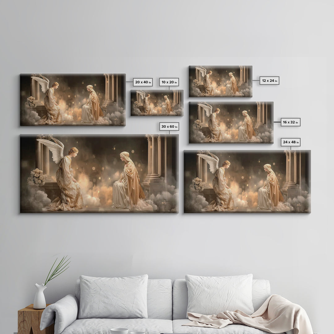 Golden Annunciation, Framed Canvas Print, Christian Wall Art, Jesus Painting, Christian Art Canvas, Christian Christmas Art, Christian Deco