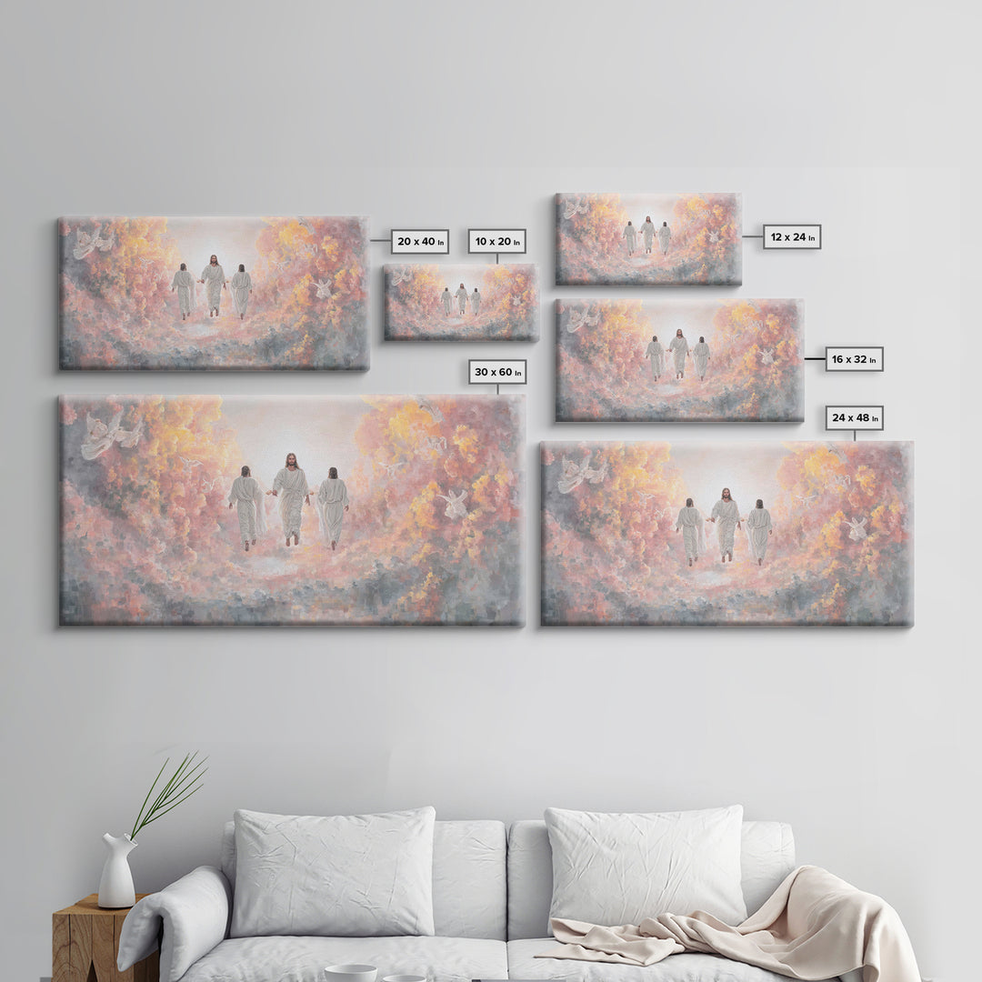 Celestial Gathering – Framed Canvas Print – Christian Art Print – Jesus Painting – Christian Wall Art – Christian Christmas Art – Modern Ch