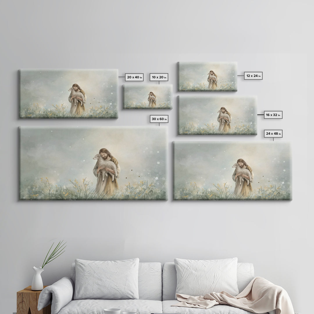 Gentle Shepherd Peace - Framed Canvas Print - Christian Art Print - Modern Christian Art - Jesus Painting - Subtle Christian Art