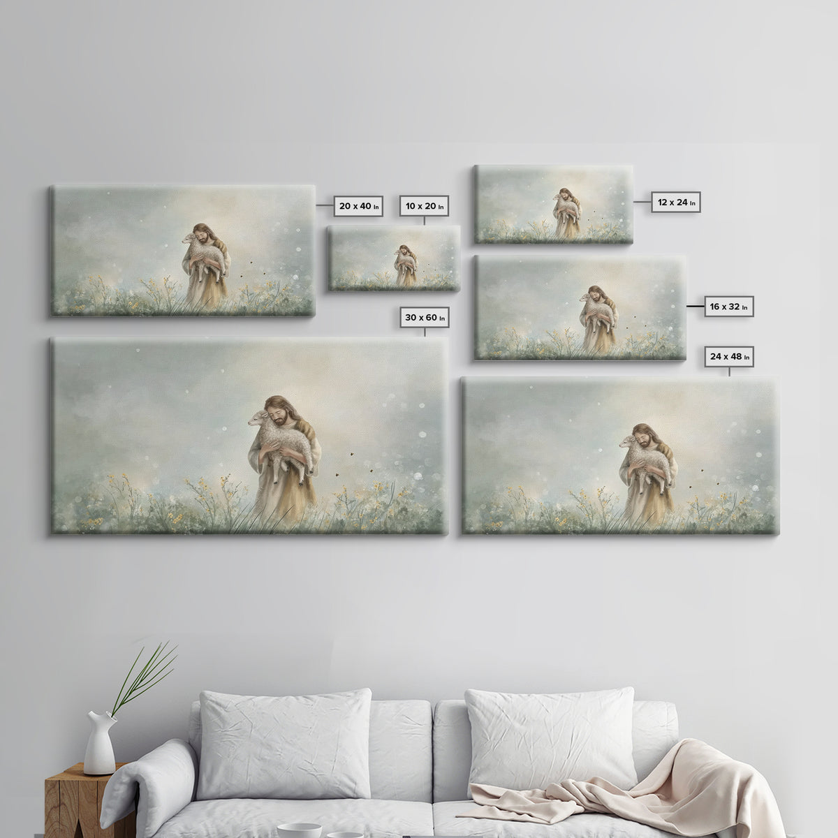 Gentle Shepherd Peace - Framed Canvas Print - Christian Art Print - Modern Christian Art - Jesus Painting - Subtle Christian Art