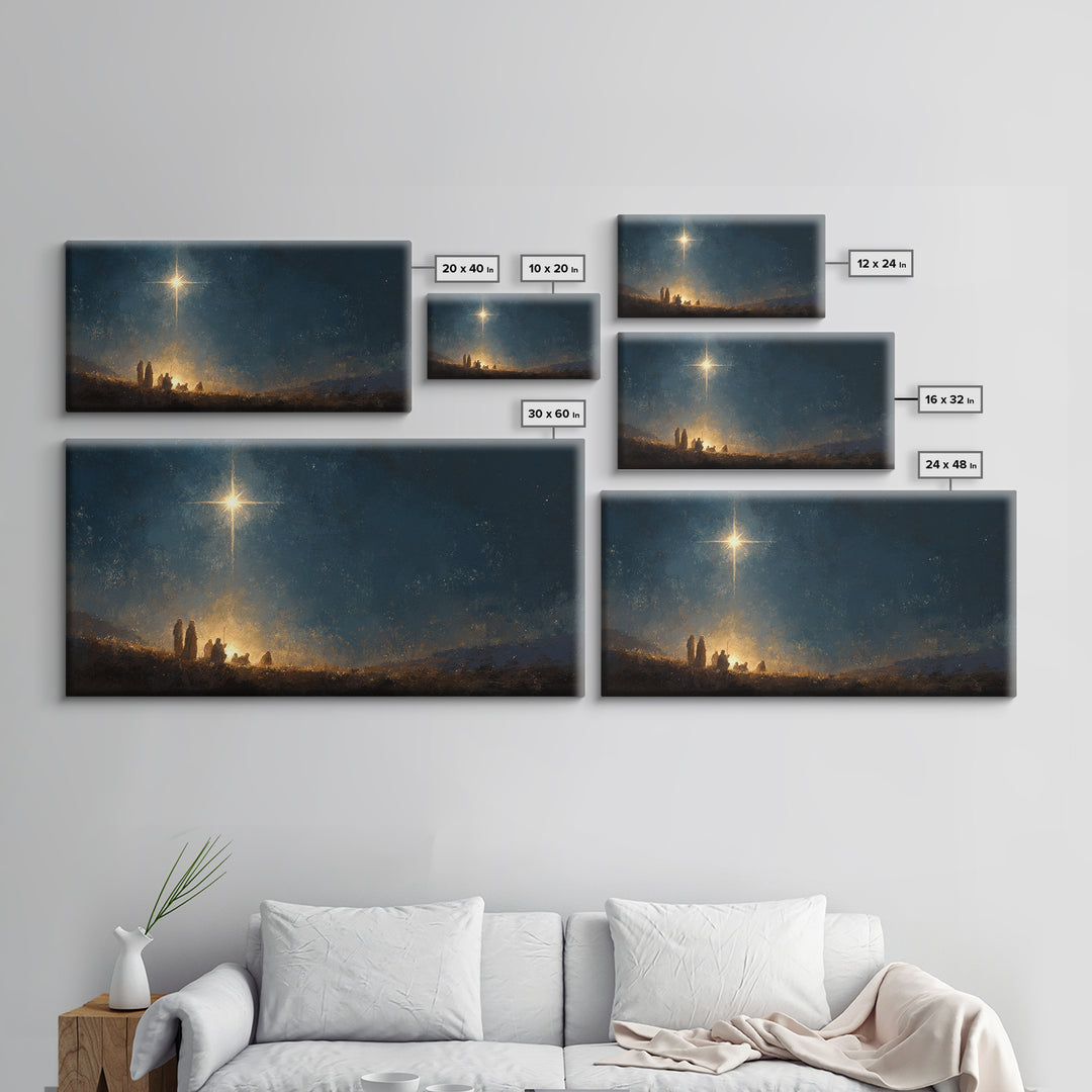 Night Of Promise - Framed Canvas Print - Christian Art Painting - Moody Christmas Art - Christian Christmas Decor - Christian Wall Art