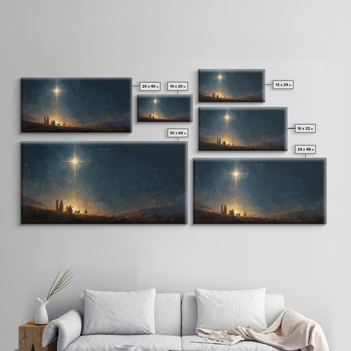 Night Of Promise - Framed Canvas Print - Christian Art Painting - Moody Christmas Art - Christian Christmas Decor - Christian Wall Art
