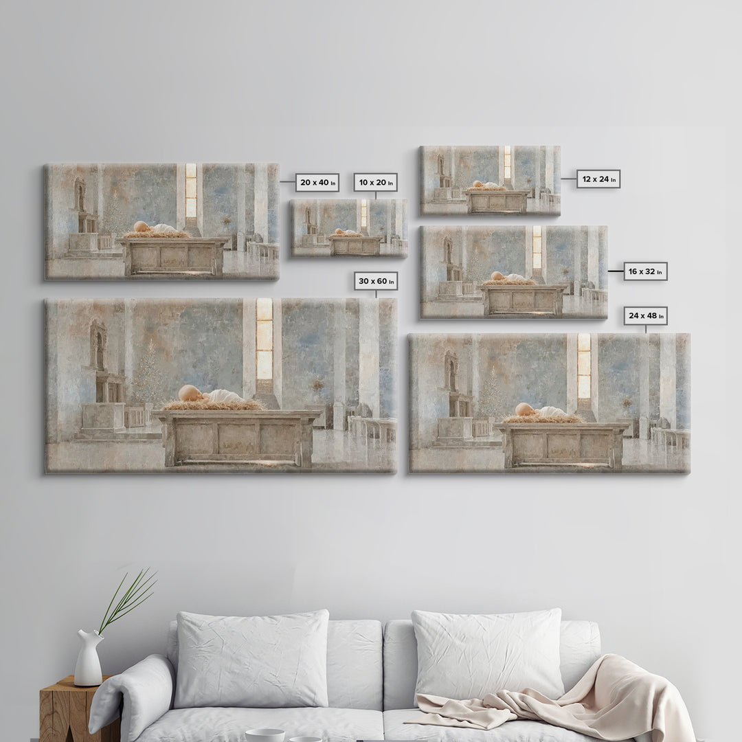 Sanctuary Manger Stillness | Framed Canvas Print | Christian Wall Art | Christian Art Canvas | Christian Christmas Art | Christmas Wall Art
