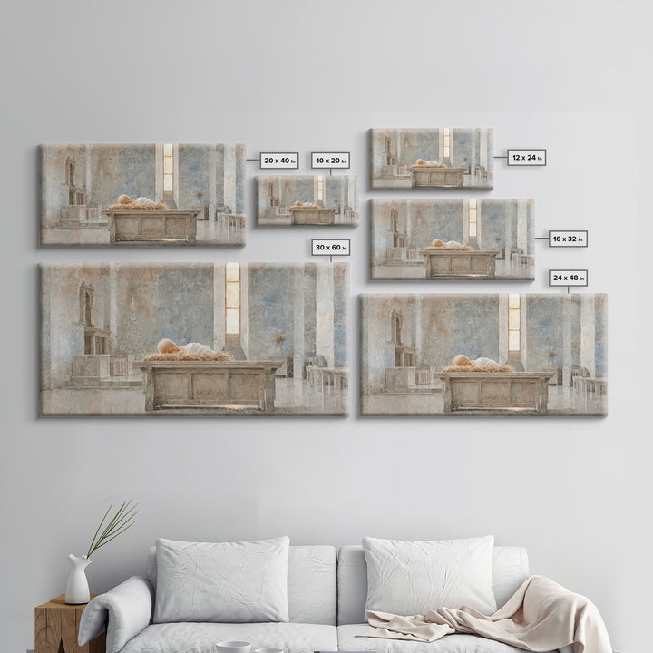 Sanctuary Manger Stillness | Framed Canvas Print | Christian Wall Art | Christian Art Canvas | Christian Christmas Art | Christmas Wall Art