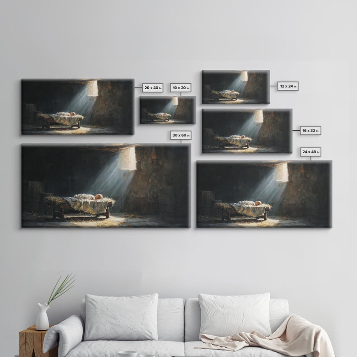 Manger Light Dawn | Framed Canvas Print | Christian Christmas Art | Christian Art Canvas | Christian Wall Art | Birth Of Jesus Painting | C