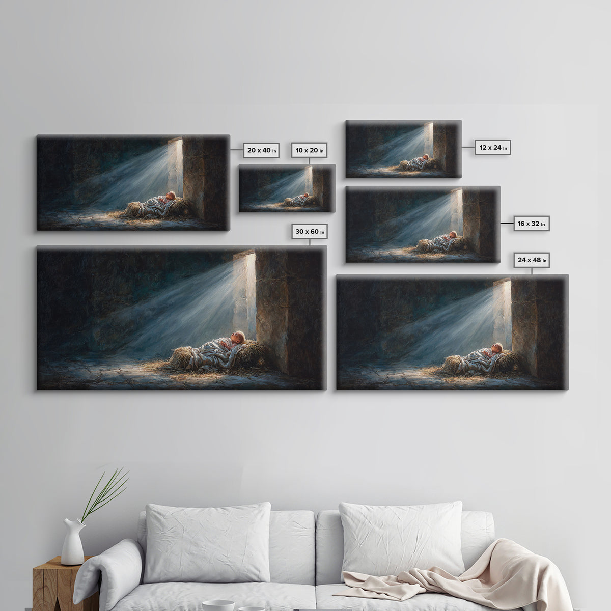 Manger Light Peace – Framed Canvas Print – Christian Art Canvas – Christmas Wall Art – Jesus Painting – Christian Christmas Art – Christian