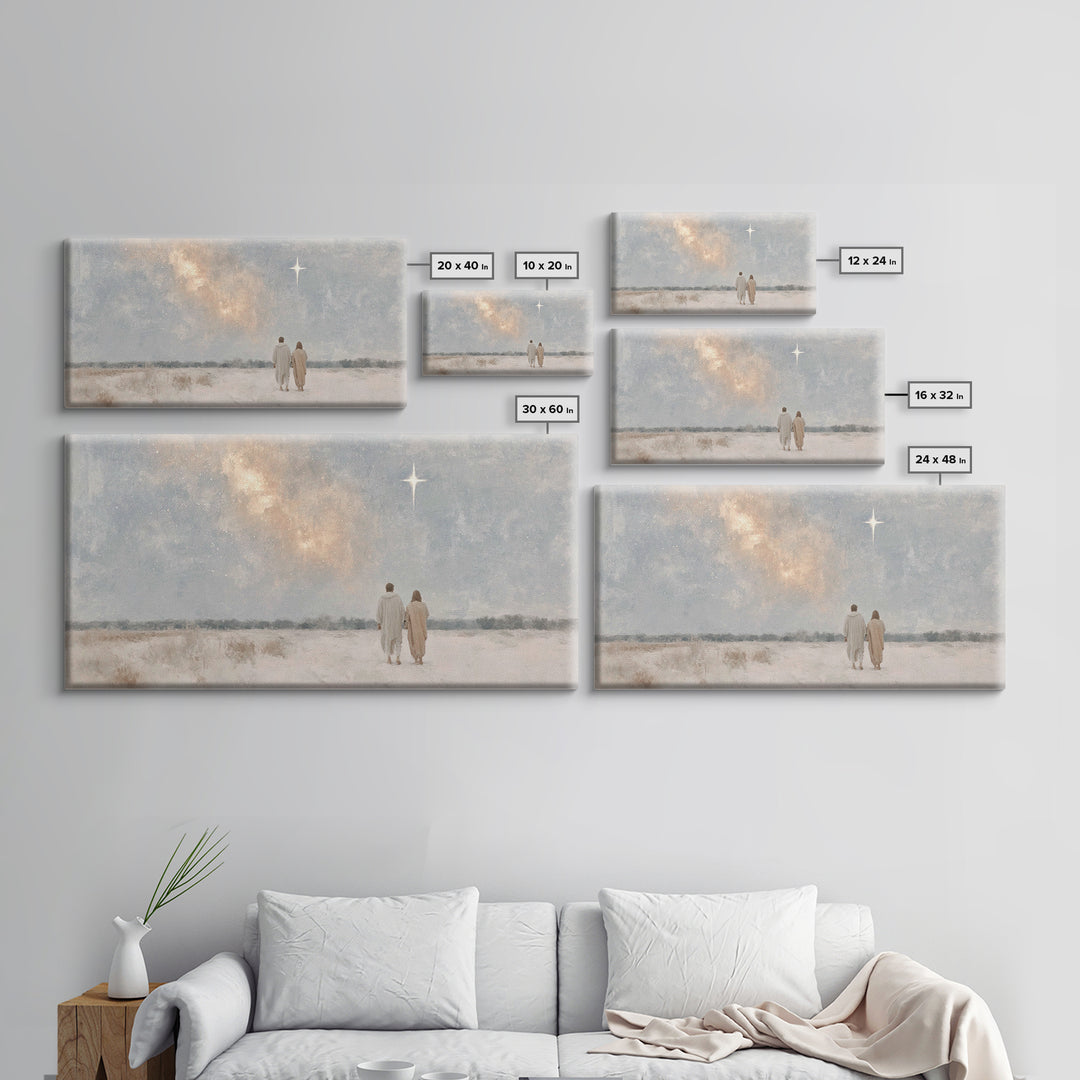 Walking By Starlight – Framed Canvas Print – Christian Wall Art – Minimalist Christian Art – Christian Art Print – Christian Christmas Art