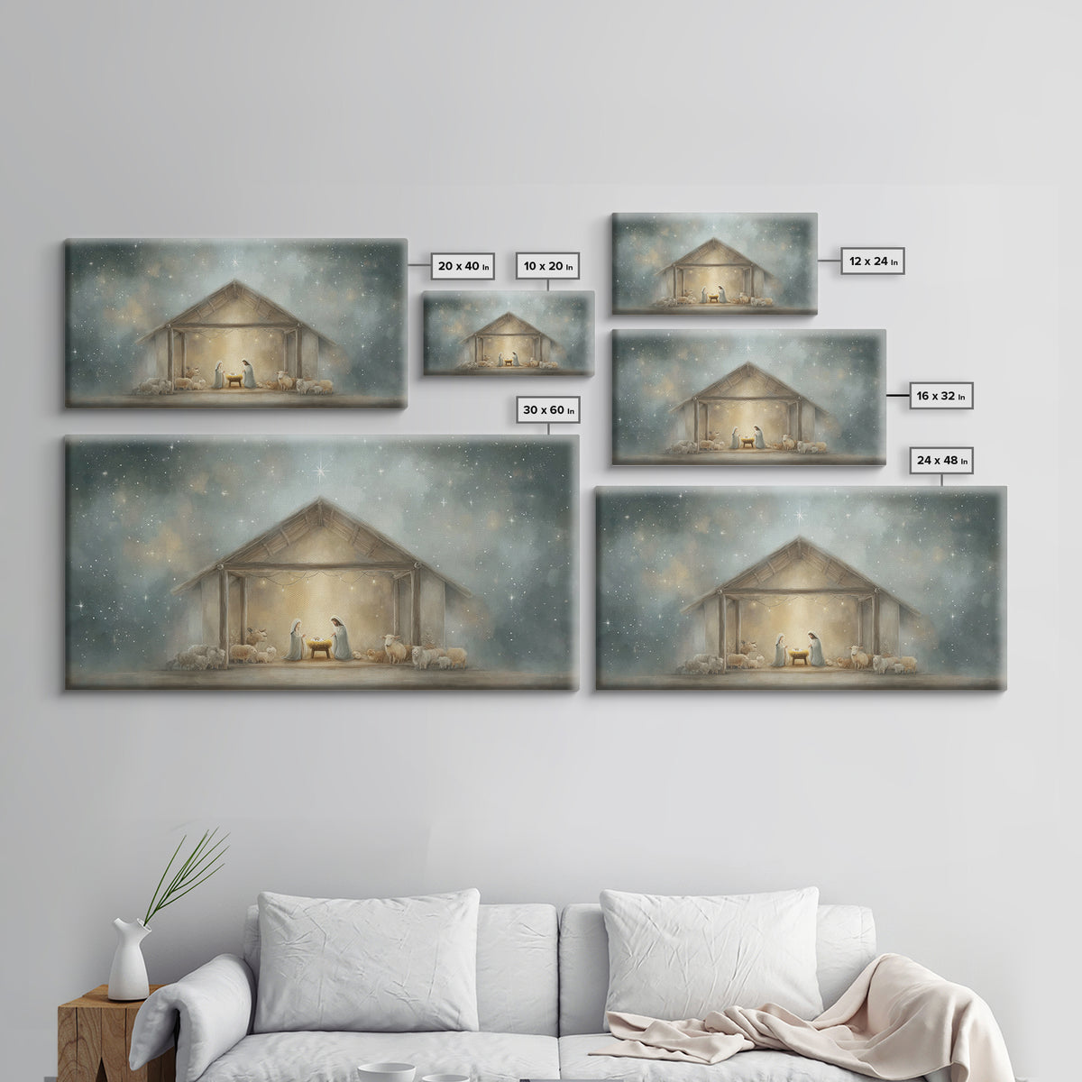 Holy Night Shelter – Framed Canvas Print – Christian Christmas Art – Framed Christmas Wall Art – Christian Art Canvas – Christmas Art Work