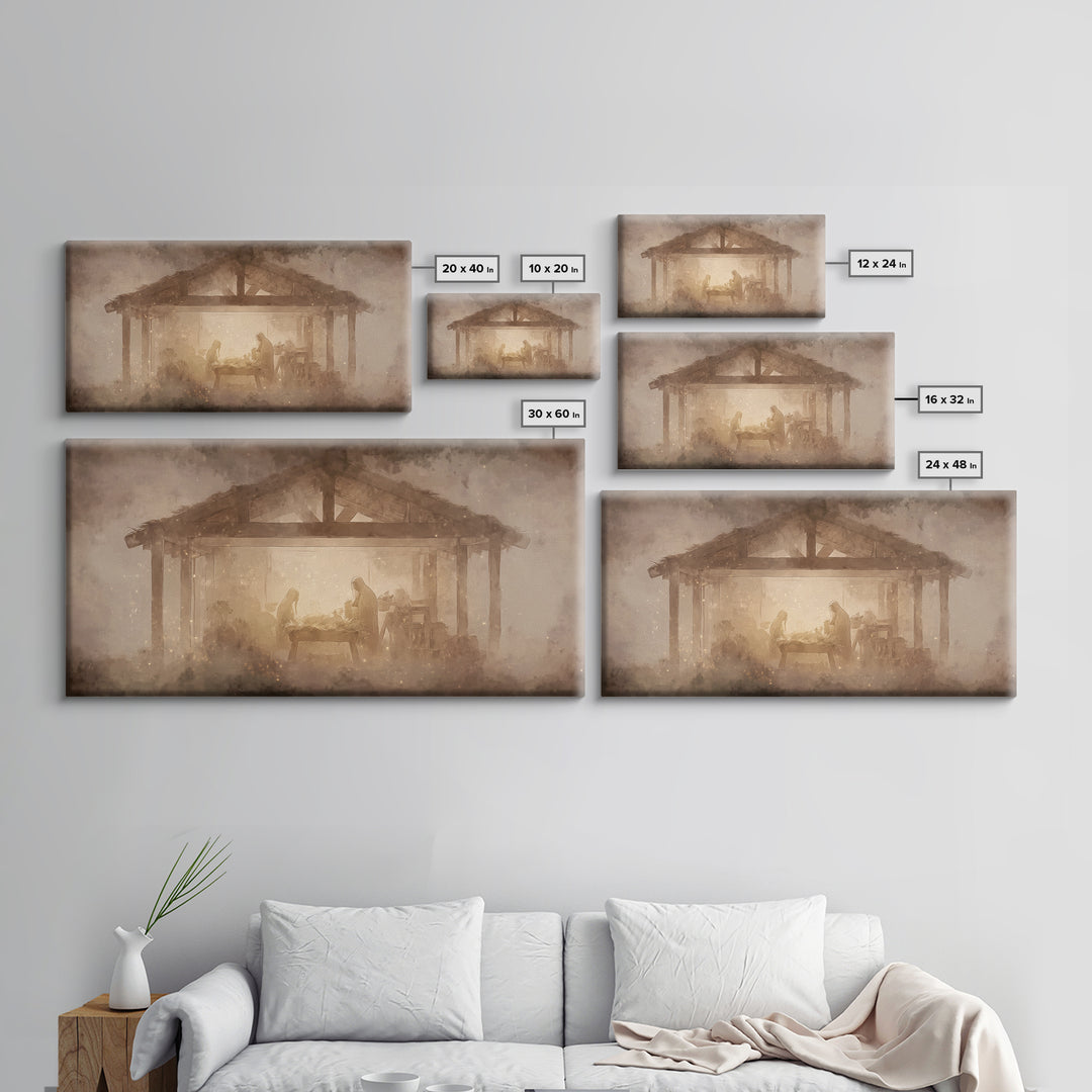 Nativity Glow – Framed Canvas Print – Christian Wall Art – Christmas Canvas Wall Art – Christian Art Print – Vintage Christmas Art – Christ