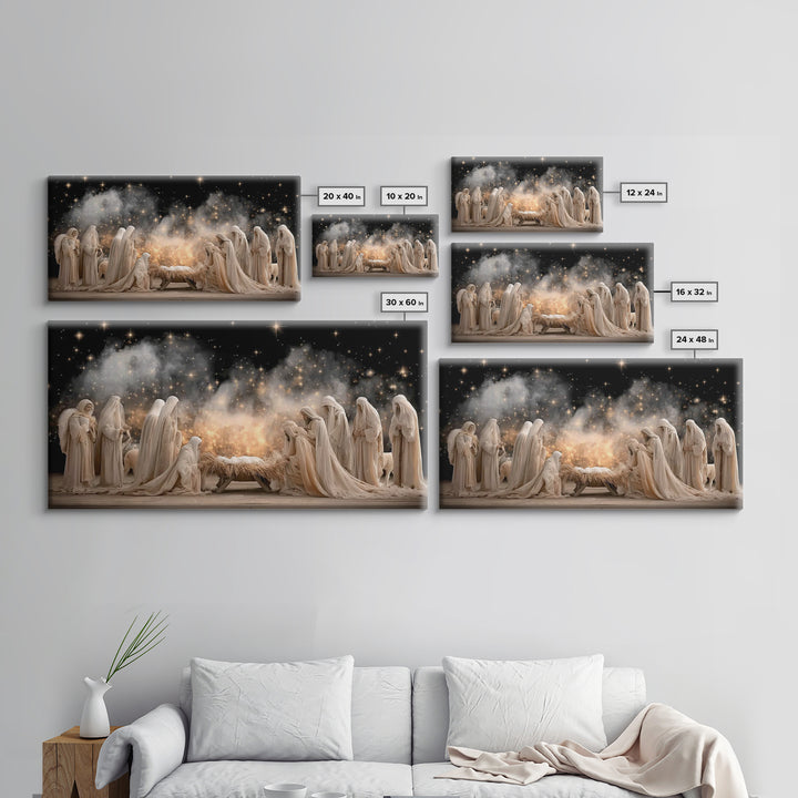 Angelic Midnight Glow – Framed Canvas Print – Christian Art Canvas – Jesus Painting – Christmas Art – Christian Christmas – Christian Decor