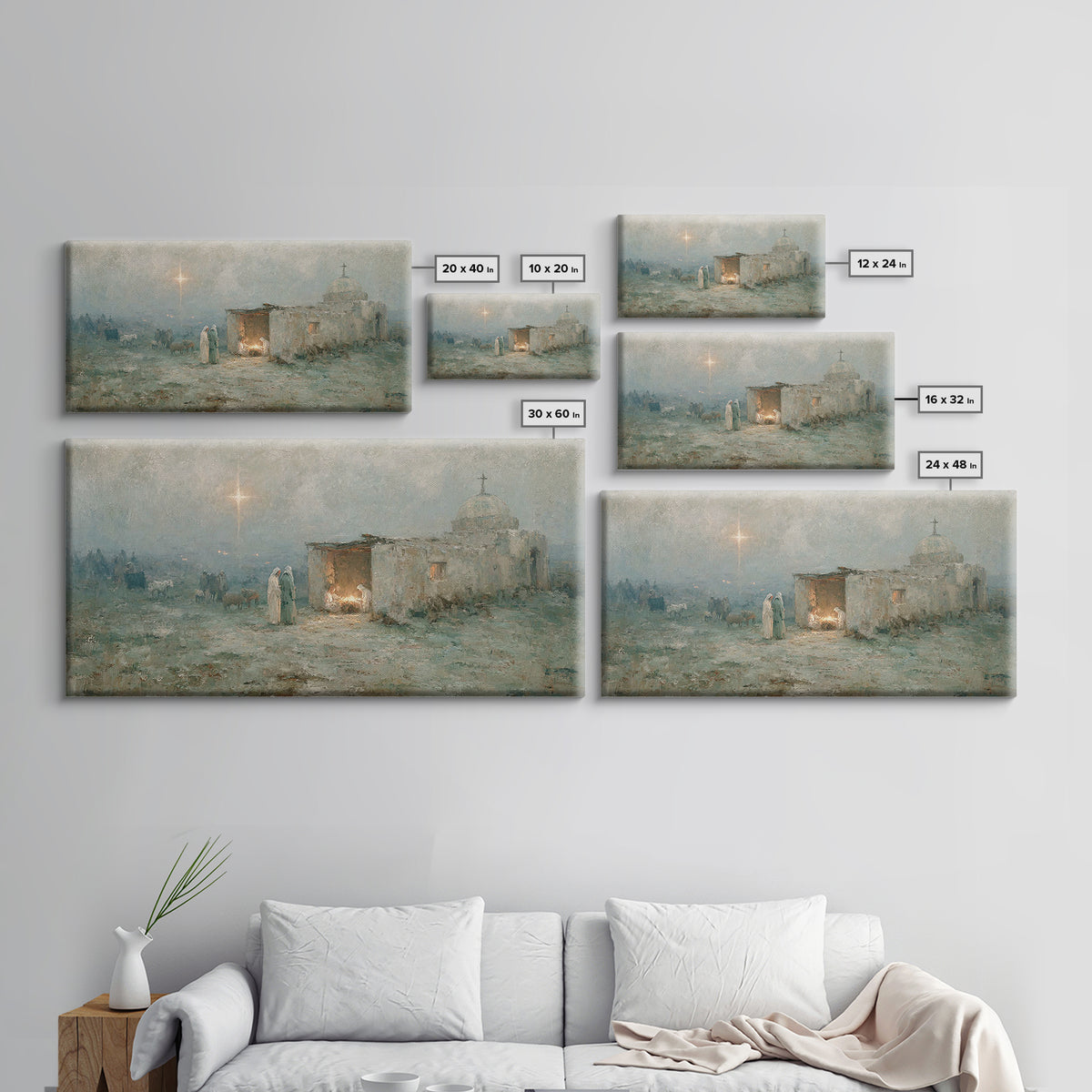 Sacred Night Refuge – Framed Canvas Print – Christian Art Canvas – Jesus Painting – Christmas Art – Christian Christmas – Christian Decor