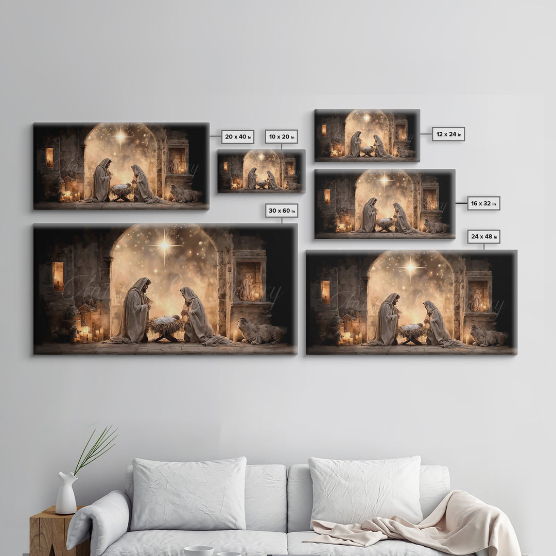 Radiant Manger Hope – Framed Canvas Print – Christian Christmas Art – Christian Art Canvas – Jesus Painting – Framed Christmas Art – Christ