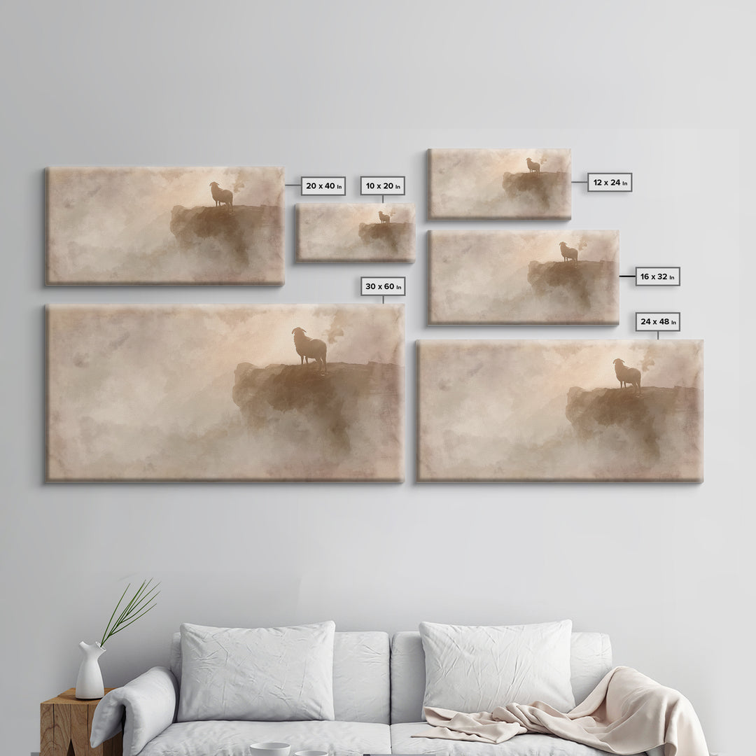 Cliffside Lamb Watch, Framed Canvas Print, Christian Art Canvas, Christian Wall Art, Subtle Christian Art, Christian Gift Ideas, Pastoral S
