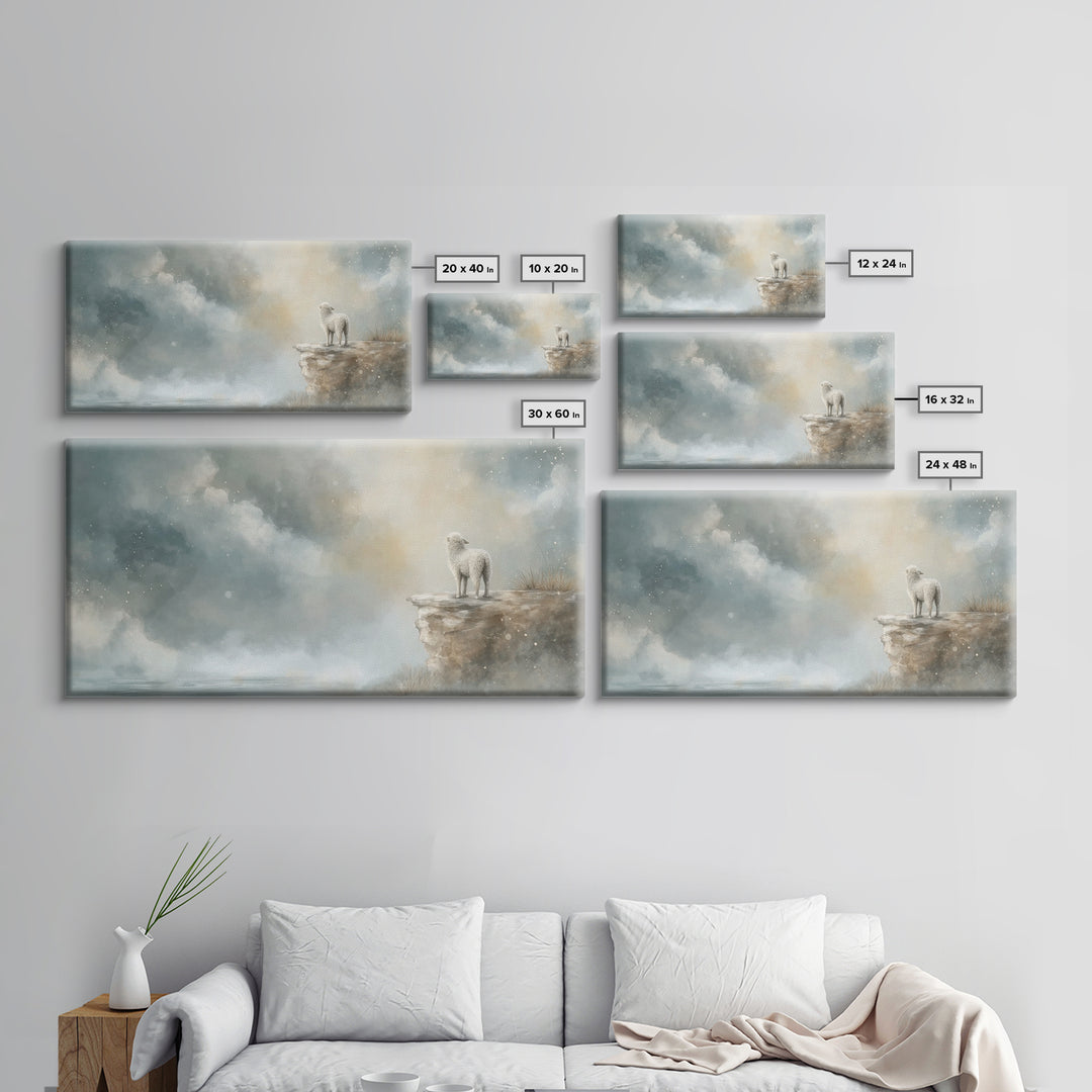 Shepherd Mist Dawn - Framed Canvas Print - Christian Art Prints - Christian Decor - Christian Christmas Art - Subtle Christian Art - Christ