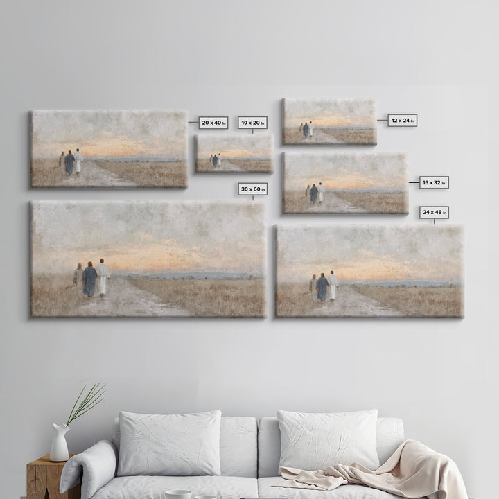 Soft Horizon Walk, Framed Canvas Print, Christian Wall Art, Christian Art Print, Jesus Painting, Christian Canvas Art, Christian Gift