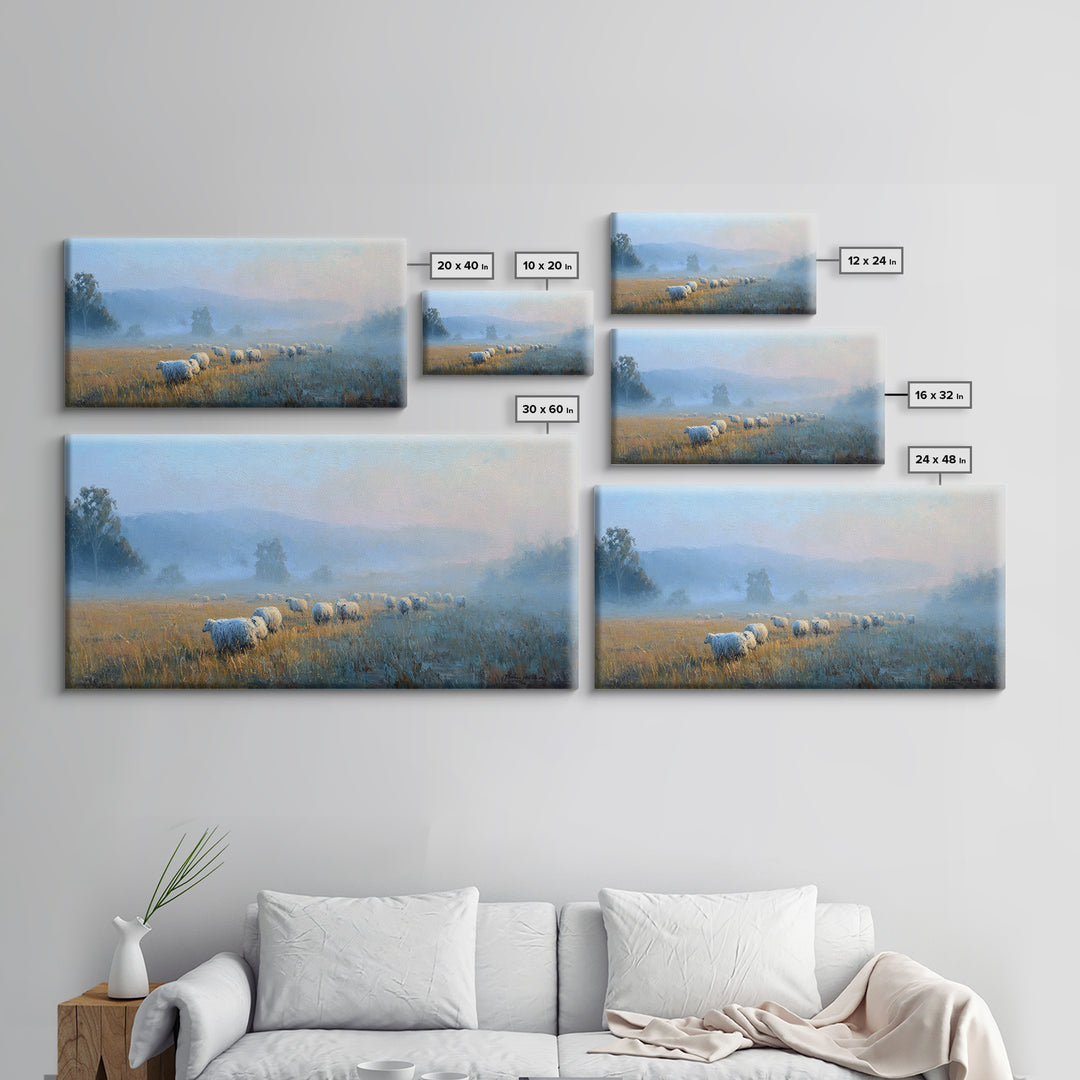 Misty Pastures – Framed Canvas Print – Christian Art – Christian Wall Art – Christian Art Canvas – Christian Art Painting – Large Christian