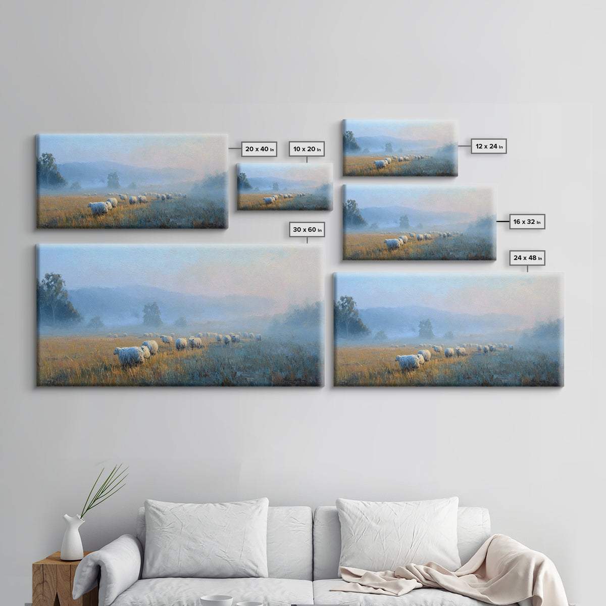 Misty Pastures – Framed Canvas Print – Christian Art – Christian Wall Art – Christian Art Canvas – Christian Art Painting – Large Christian