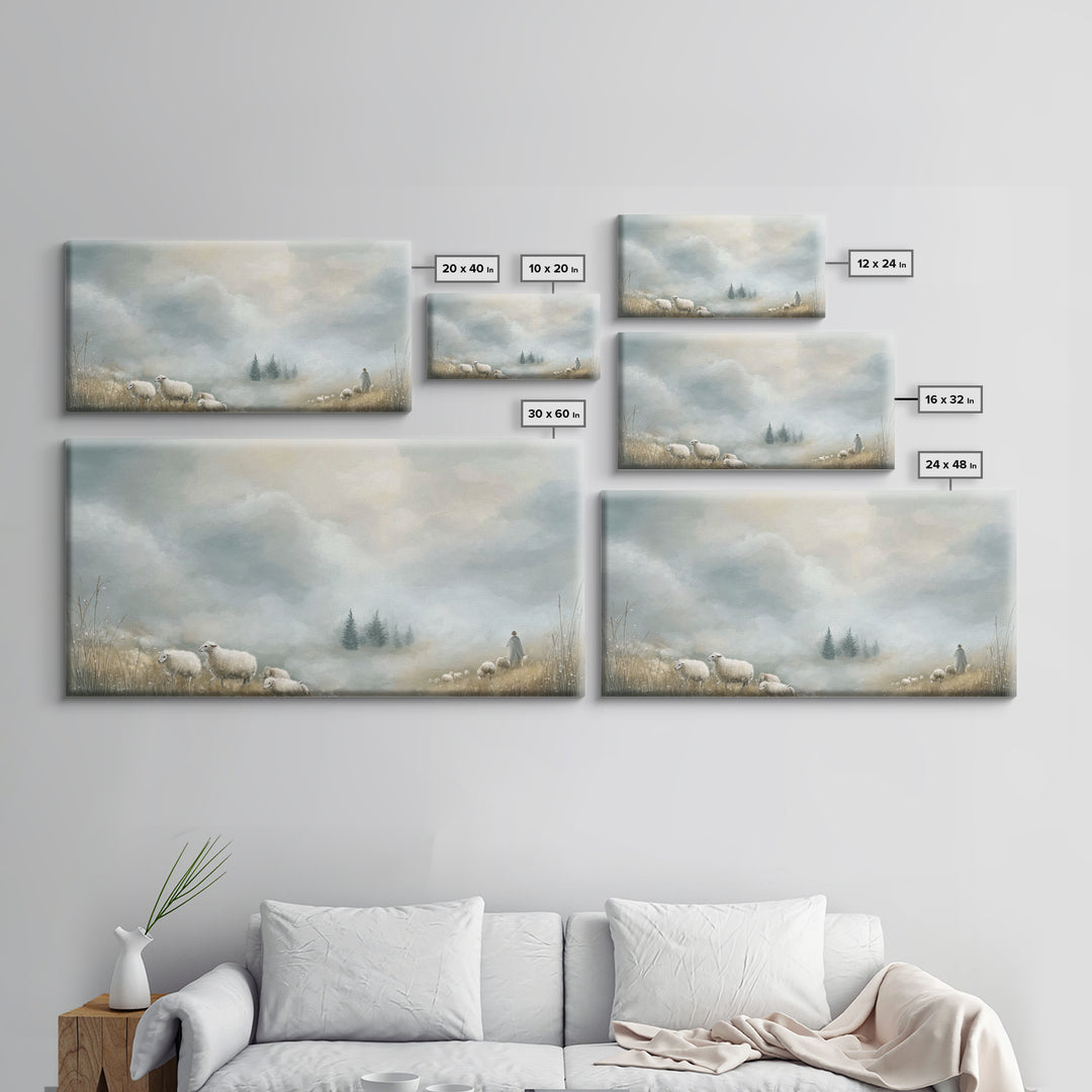 Dawn Meadow Peace, Framed Canvas Print, Christian Art Canvas, Christian Wall Art, Christian Christmas Art, Christian Decor, Jesus Painting