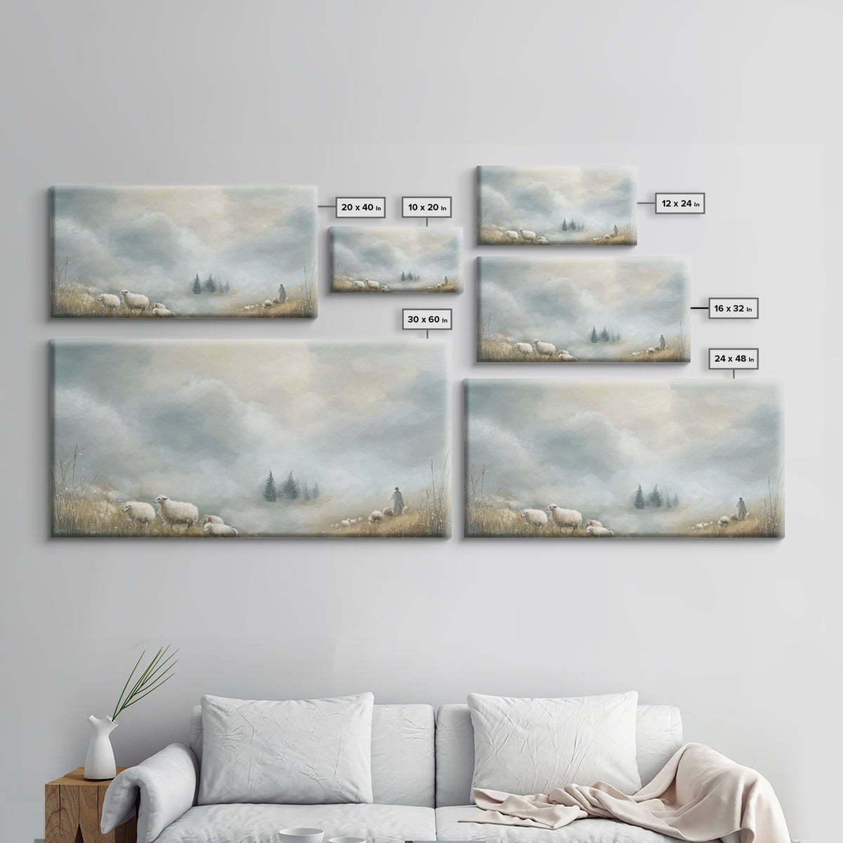 Dawn Meadow Peace, Framed Canvas Print, Christian Art Canvas, Christian Wall Art, Christian Christmas Art, Christian Decor, Jesus Painting