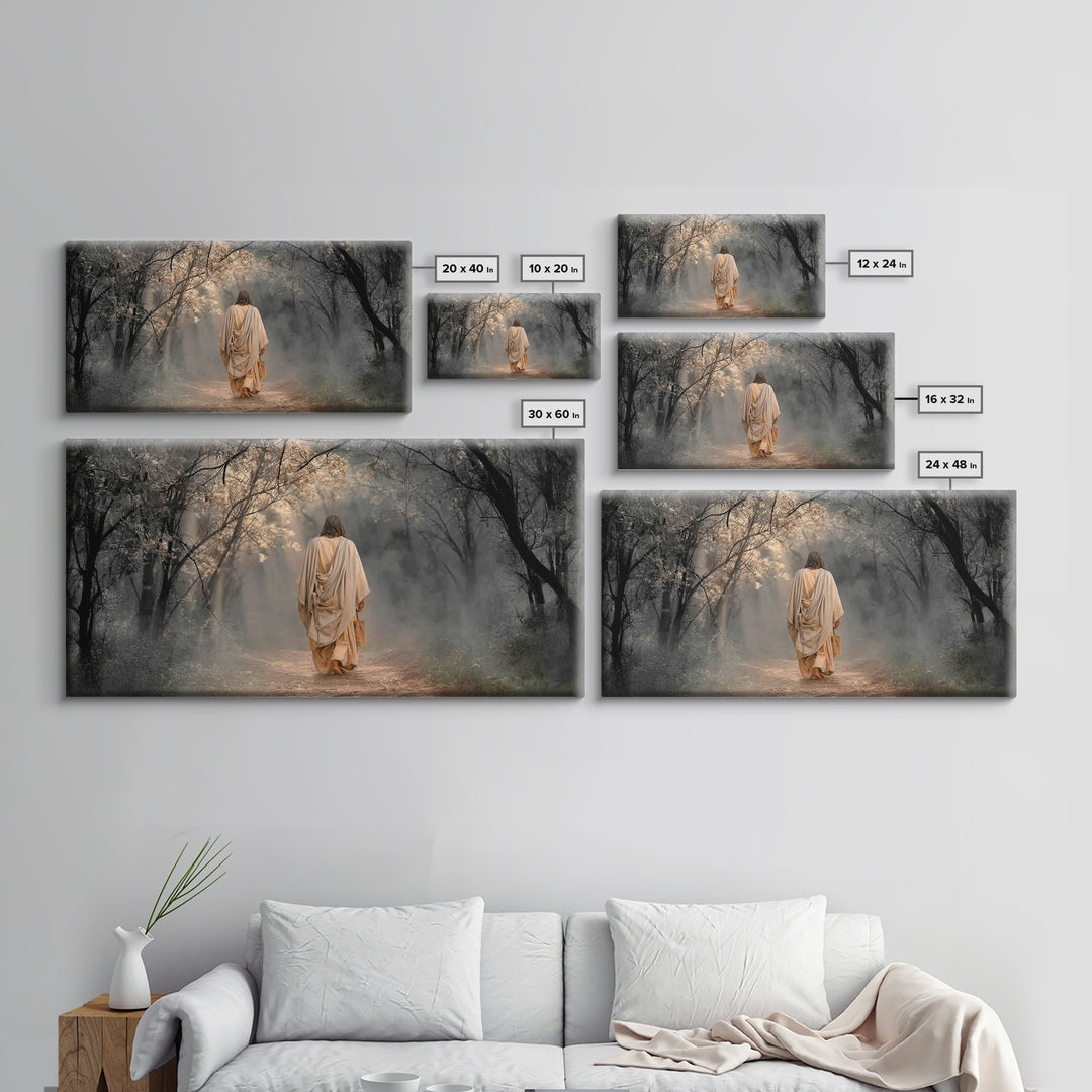 Walk In The Light, Framed Canvas Print, Jesus Painting, Christian Wall Art, Christian Art Canvas, Christian Decor, Christmas Art