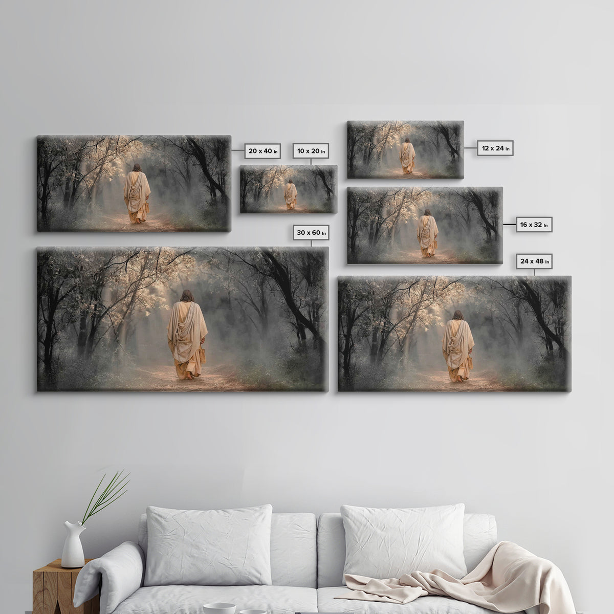Walk In The Light, Framed Canvas Print, Jesus Painting, Christian Wall Art, Christian Art Canvas, Christian Decor, Christmas Art