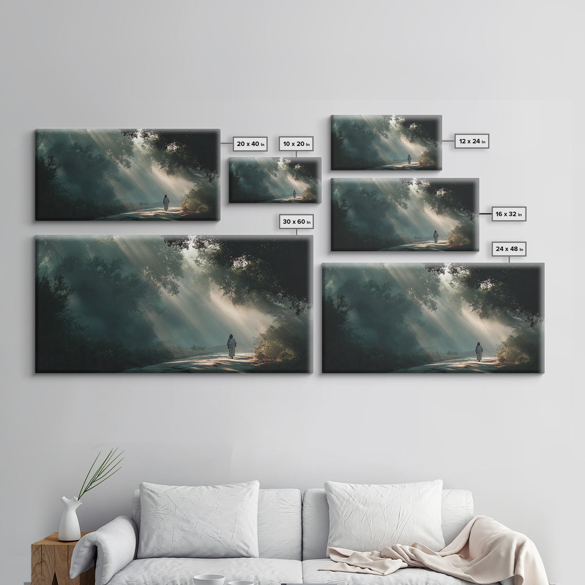 Forest Light Path | Framed Canvas Print | Jesus Painting | Christian Art Canvas | Christian Wall Art | Christian Christmas Art | Christian